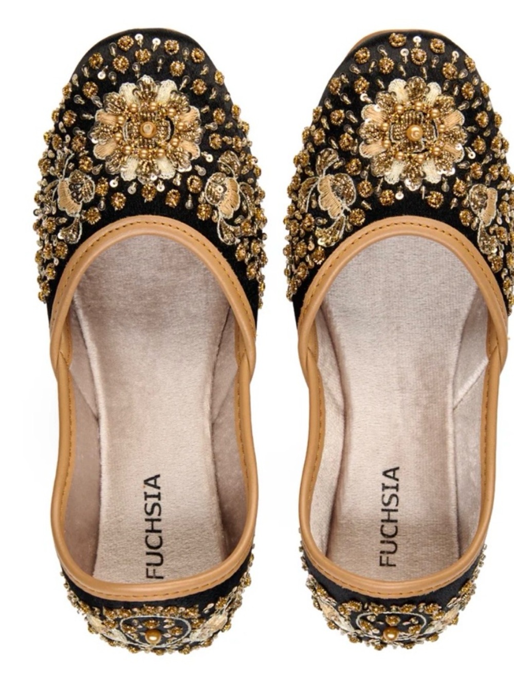 Fuchsia Black & Gold Midnight Glamour Handcrafted Ballet Flats size 9